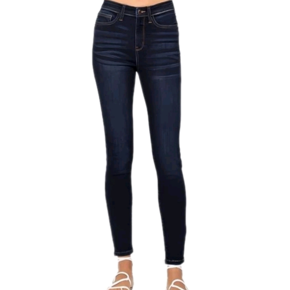 SLINK Premium Stretch Mid-Rise Skinny Jeans In Dark Blue Rinse Size 4